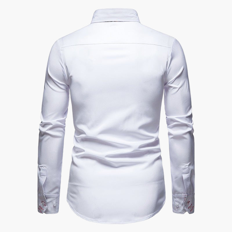 Men's Modern Long Sleeve Dress Shirt with Paisley Contrast Trim – Stylish Formal & Casual Shirt