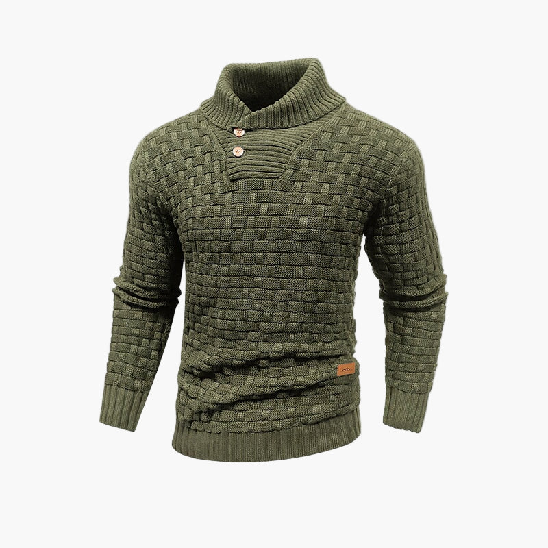 Men's Classic Thermal Knit Sweater with Button Collar – Stylish Fall Pullover