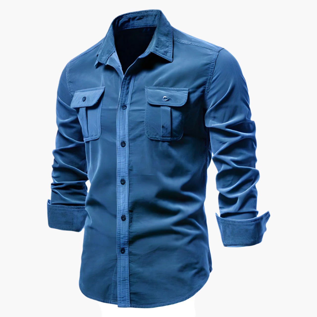Men's Casual Long Sleeve Button-Up Shirt with Pockets - Modern Everyday Style