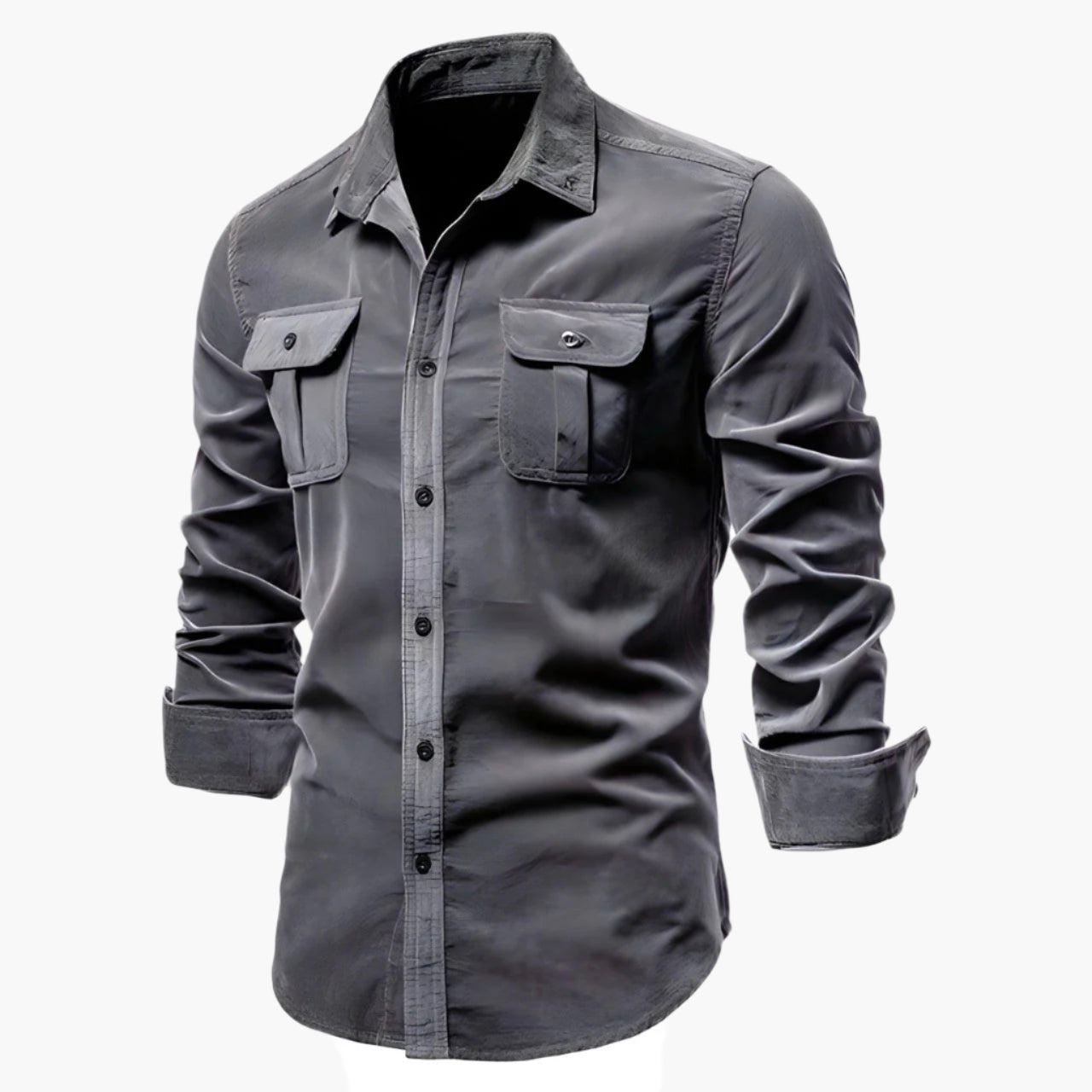 Men's Casual Long Sleeve Button-Up Shirt with Pockets - Modern Everyday Style