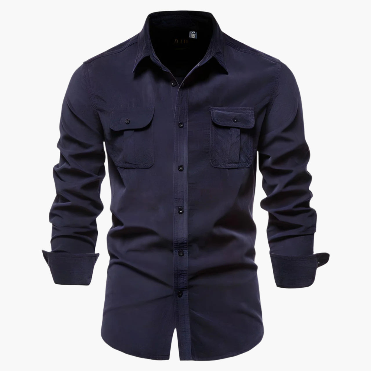 Men's Casual Long Sleeve Button-Up Shirt with Pockets - Modern Everyday Style