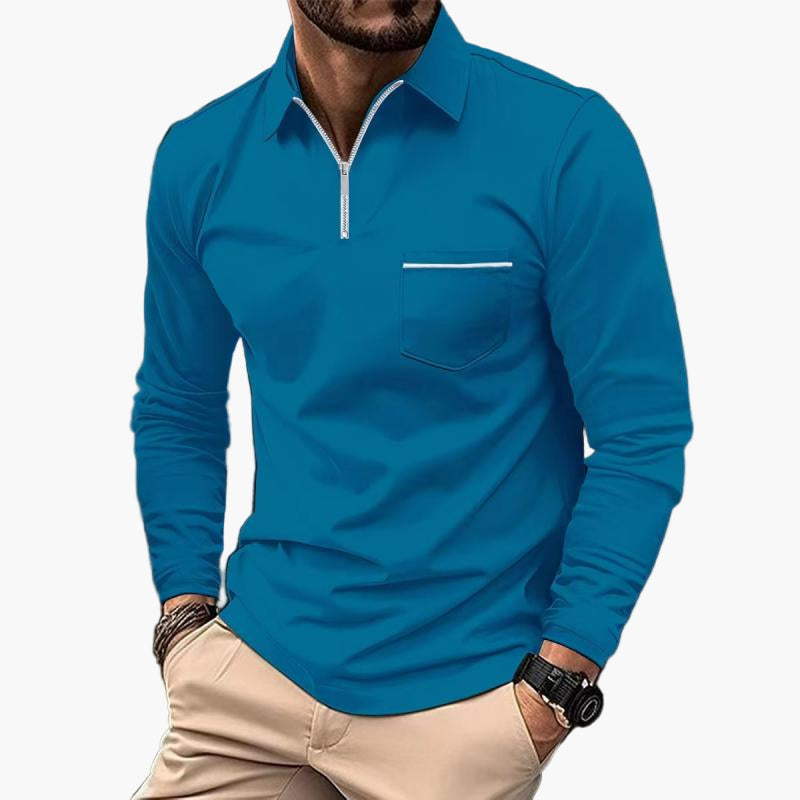 Men's Classic Long Sleeve Polo Shirt with Chest Pocket – Smart Casual Style for Everyday and Office