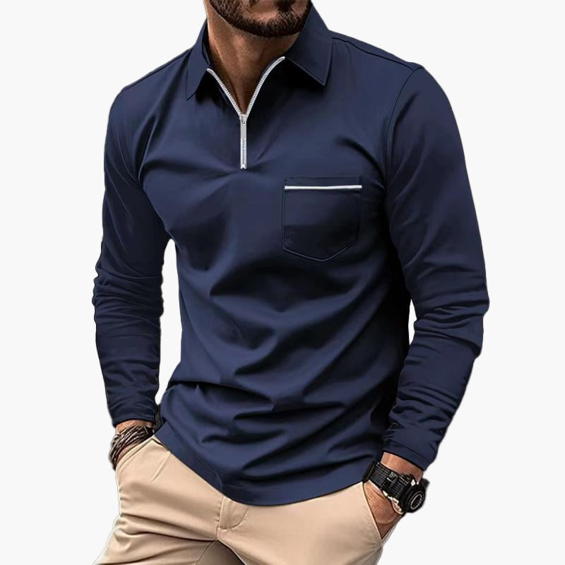 Men's Classic Long Sleeve Polo Shirt with Chest Pocket – Smart Casual Style for Everyday and Office