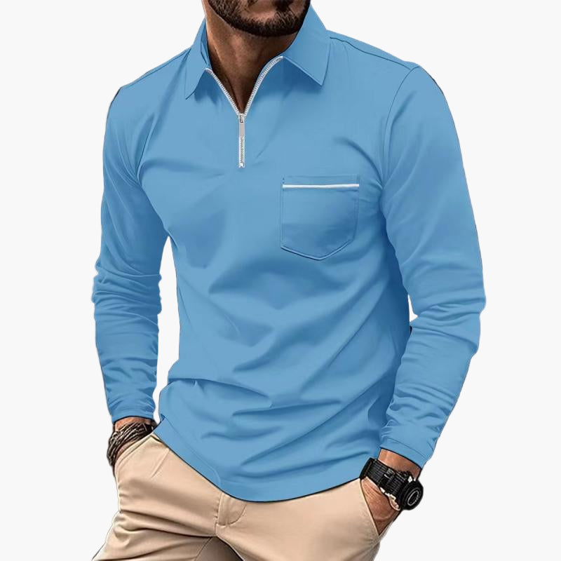 Men's Classic Long Sleeve Polo Shirt with Chest Pocket – Smart Casual Style for Everyday and Office