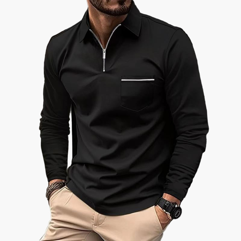 Men's Classic Long Sleeve Polo Shirt with Chest Pocket – Smart Casual Style for Everyday and Office