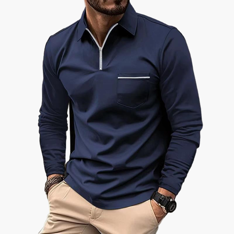 Men's Classic Long Sleeve Polo Shirt with Chest Pocket – Smart Casual Style for Everyday and Office