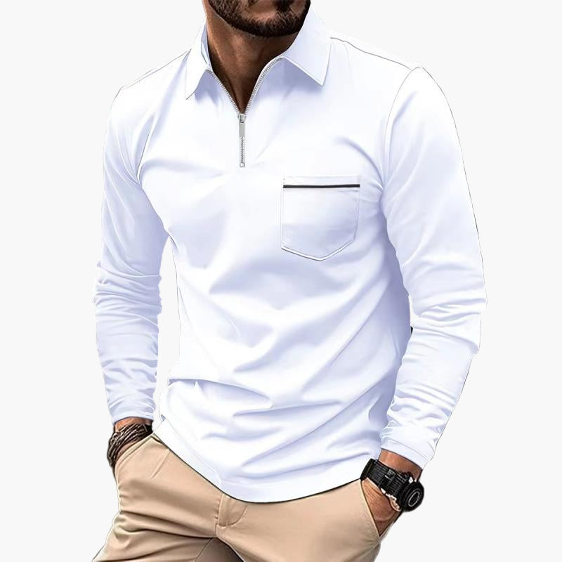 Men's Classic Long Sleeve Polo Shirt with Chest Pocket – Smart Casual Style for Everyday and Office