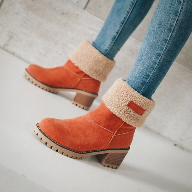 Women's Foldable Warm Suede Ankle Boots – Stylish All-Season Comfort