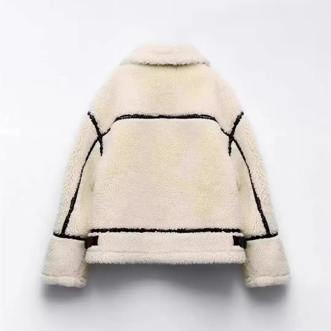 Women's Stylish Winter Faux Shearling Moto Jacket - Trendy Warm Outerwear for Everyday and Evening
