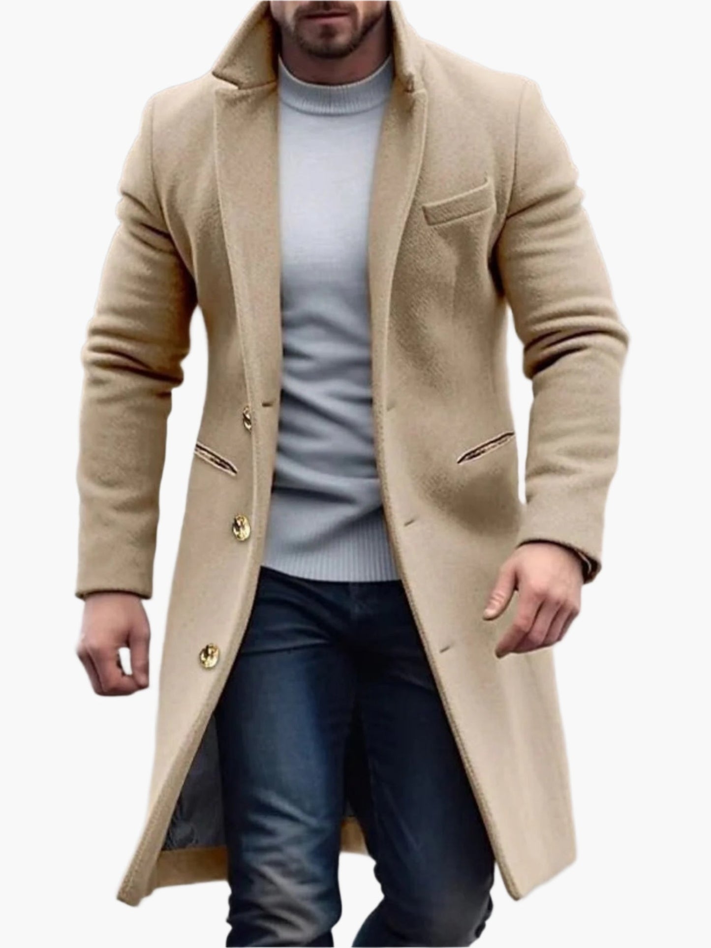 Men's Classic Long Overcoat for Winter Street Style and Formal Wear