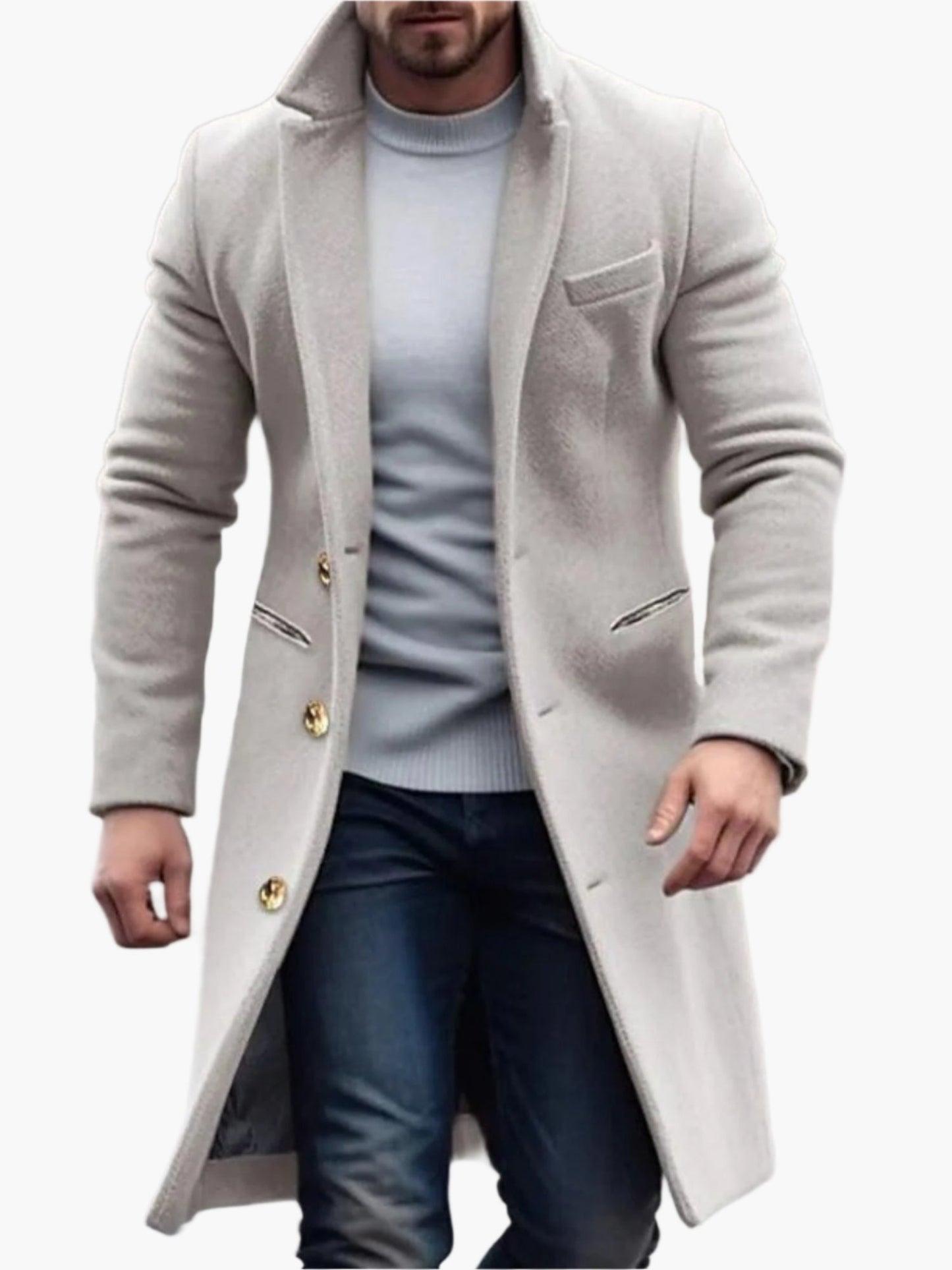 Men's Classic Long Overcoat for Winter Street Style and Formal Wear