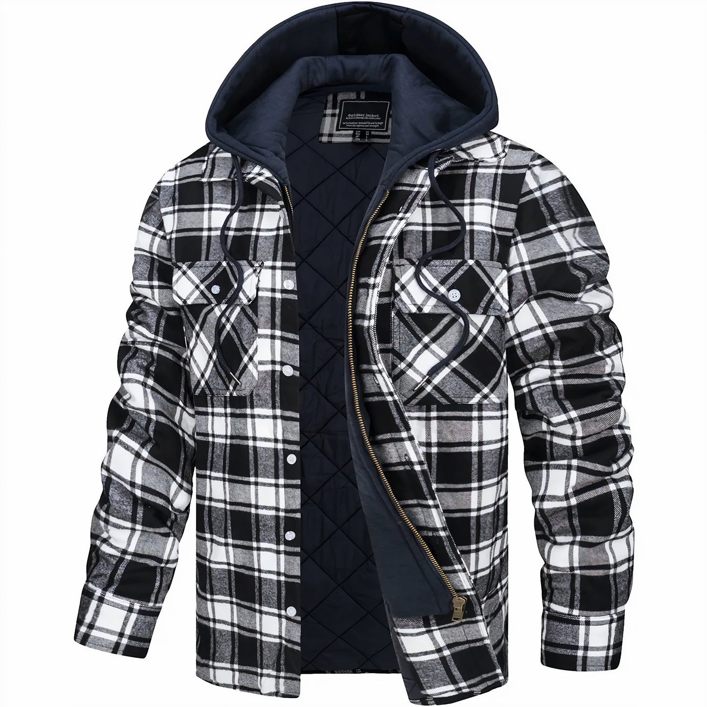 Men's Hooded Plaid Flannel Winter Jacket – Casual Urban Style for Fall and Winter
