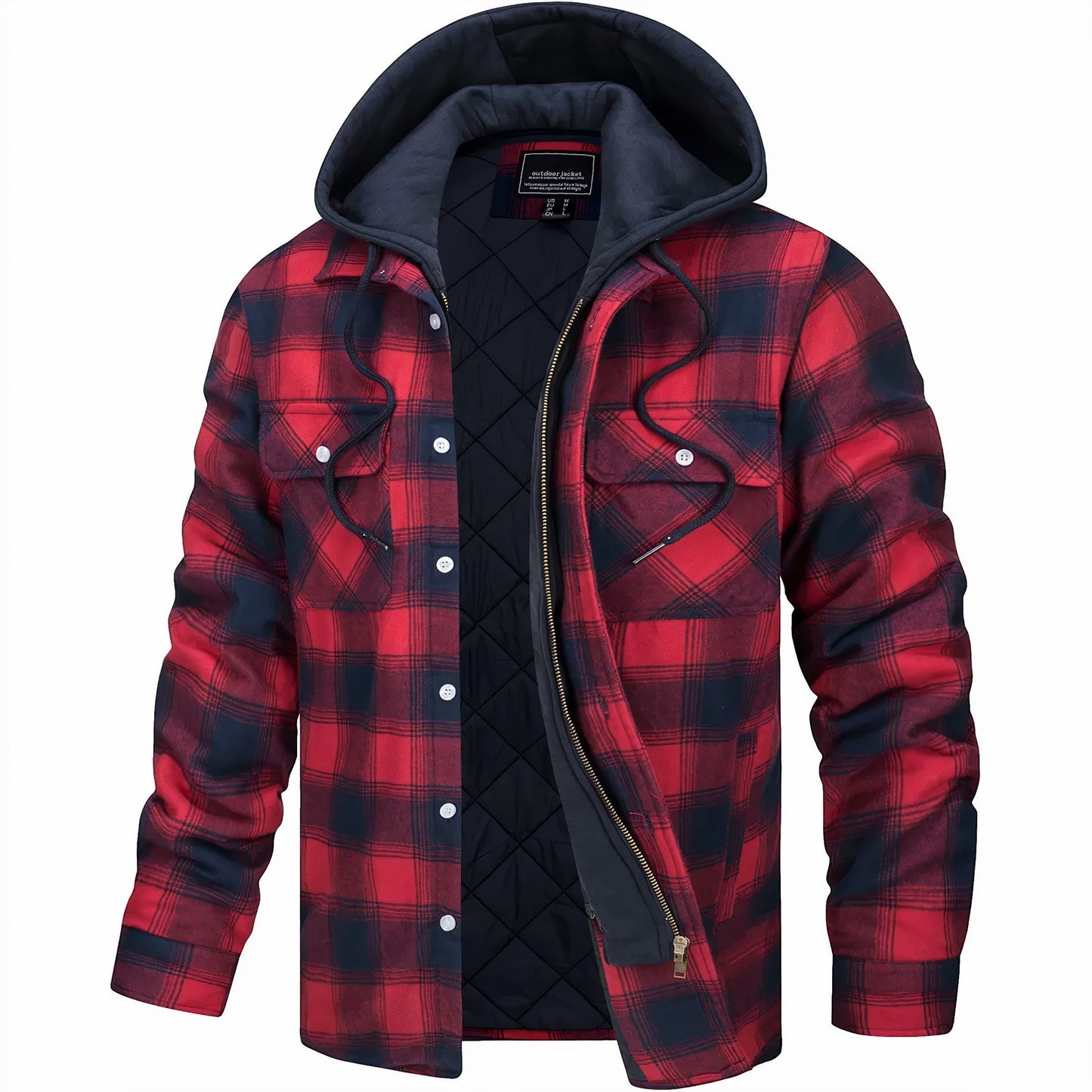Men's Hooded Plaid Flannel Winter Jacket – Casual Urban Style for Fall and Winter