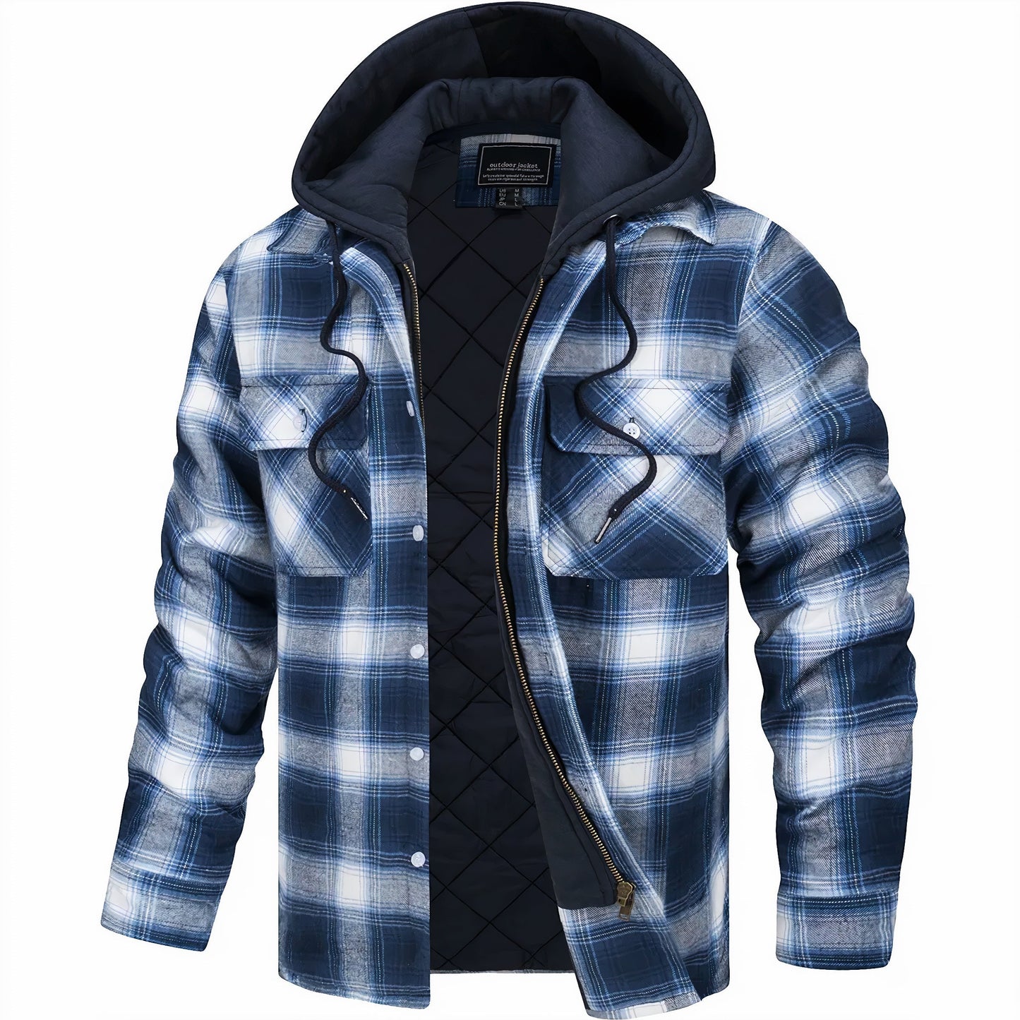 Men's Hooded Plaid Flannel Winter Jacket – Casual Urban Style for Fall and Winter