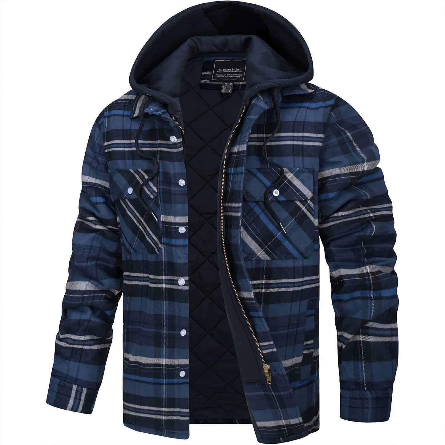 Men's Hooded Plaid Flannel Winter Jacket – Casual Urban Style for Fall and Winter