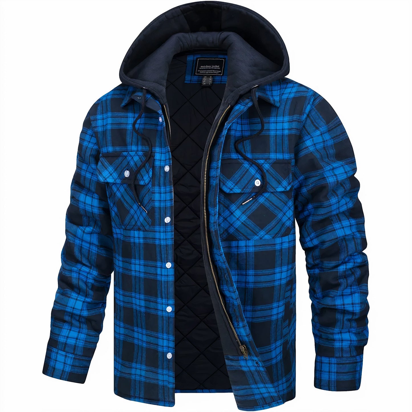 Men's Hooded Plaid Flannel Winter Jacket – Casual Urban Style for Fall and Winter