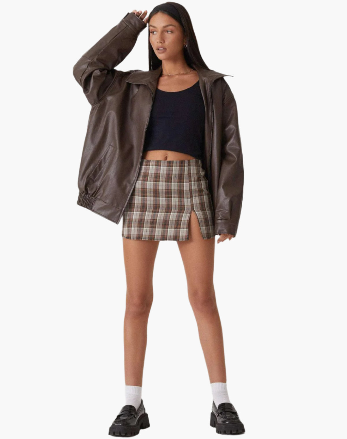 Women's Oversized Faux Leather Bomber Jacket – Trendy Relaxed Fit for Casual and Night Out Style