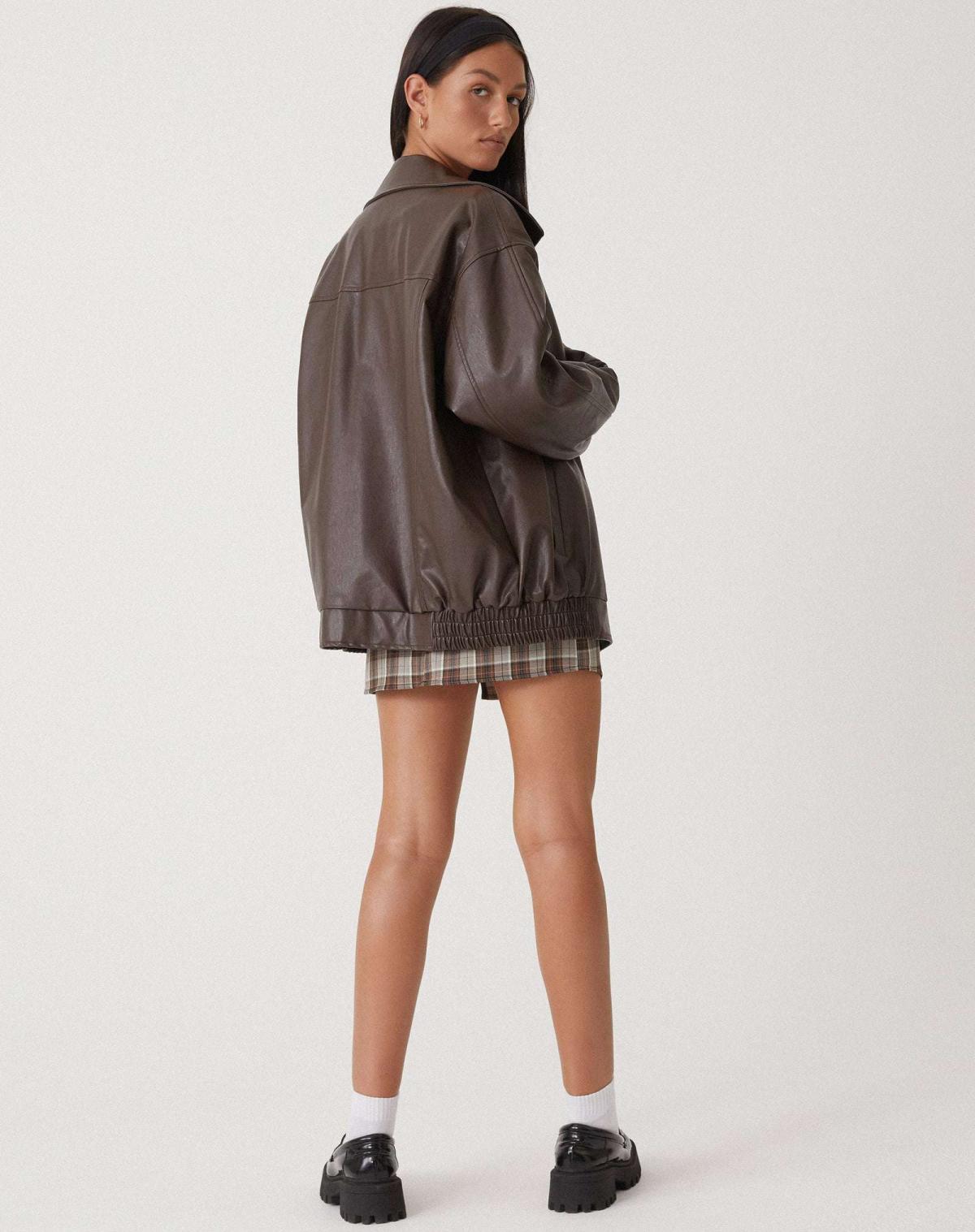 Women's Oversized Faux Leather Bomber Jacket – Trendy Relaxed Fit for Casual and Night Out Style