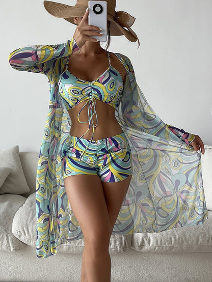 Donna – 3-Piece Printed Bikini with Long Sleeve Cardigan
