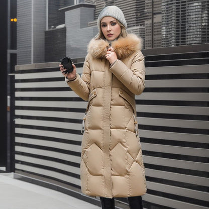 Amanda – Over The Knee Quilted Jacket with Large Fur Collar