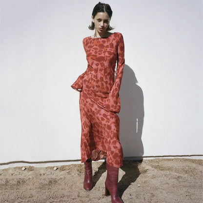 Kathleen – Long Chiffon Dress with Long Sleeves and Fitted Waist