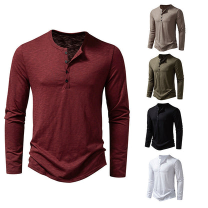 Grant – Men's Long Sleeve Fashion Button Henry Collar T-shirt