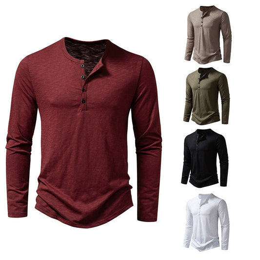 Grant – Men's Long Sleeve Fashion Button Henry Collar T-shirt