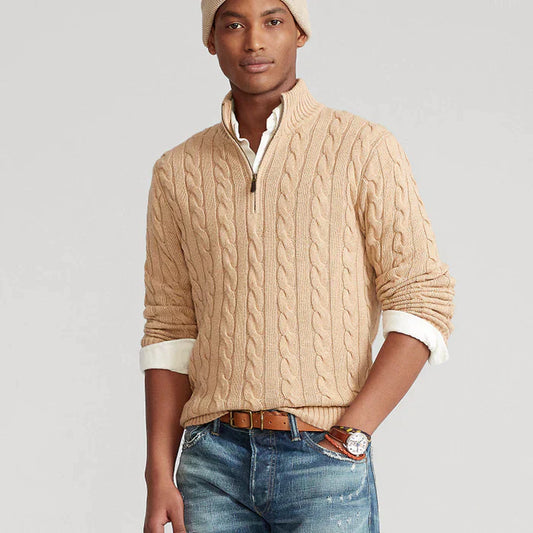 Men's Classic Cable Knit Wool Sweater – Versatile Style for Work and Leisure
