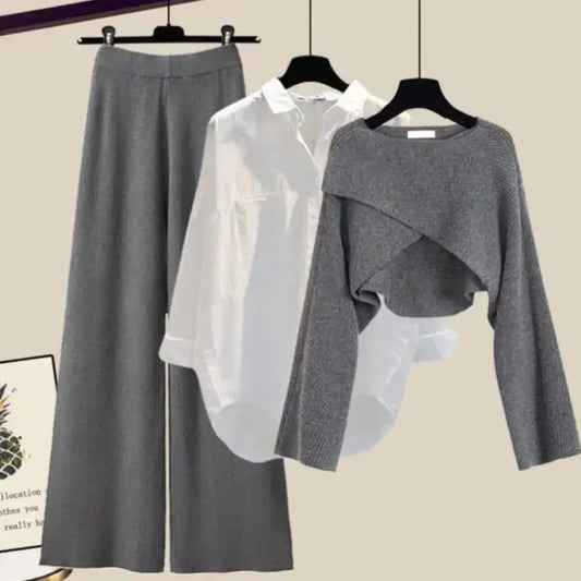 Women's Three-Piece Relaxed Fit Long Sleeve Set – Modern Casual Outfit for Home or Outings
