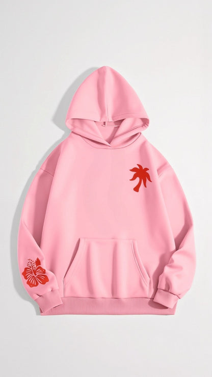 Women's Embroidered Tropical Hoodie – Casual Oversized Pullover for Everyday Style