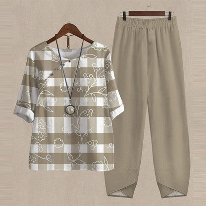 Angela – Spring New Women's Five-quarter Sleeve Printed Top and Pants Set
