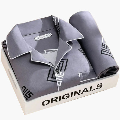 Men's Classic Feather Print Pajama Set – Long Sleeve Button Down Loungewear