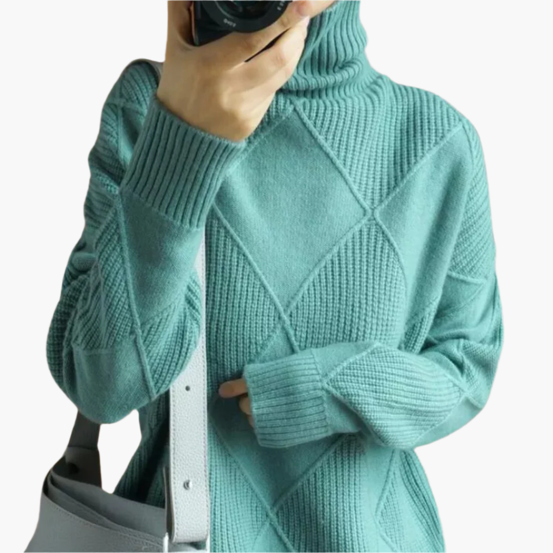 Women's Casual Diamond-Knit Pullover Sweater – Modern Relaxed Fit