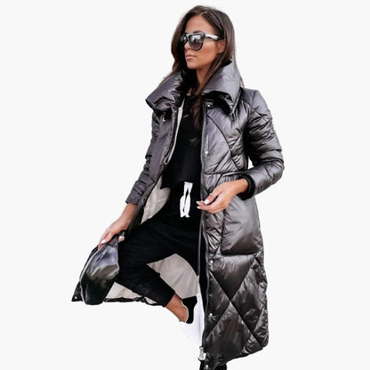 Women's Quilted Long Parka Coat – Elegant Winter Insulated Outerwear