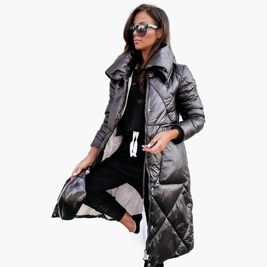 Women's Quilted Long Parka Coat – Elegant Winter Insulated Outerwear