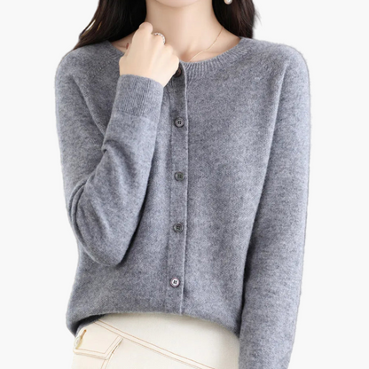 Women's Classic Button-Up O-Neck Cardigan Sweater – Versatile Everyday Style