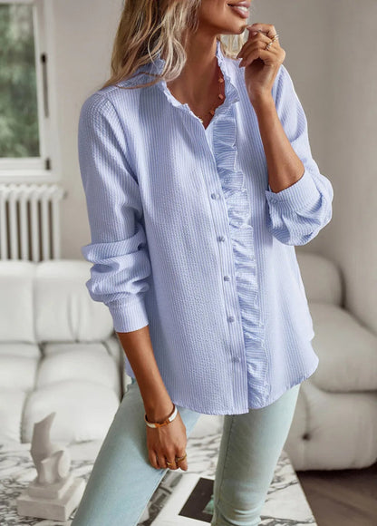 Women's Ruffled Button-Up Casual Blouse – Elegant Versatile Office & Everyday Style