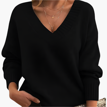 Women's Chic V-Neck Long Sleeve Sweater – Elegant Casual Style for Winter