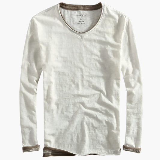 Men's Vintage Fit Layered Illusion Long Sleeve V-Neck Shirt Smart Casual