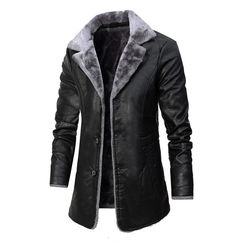 Gary – Plush Lapel Vegan Leather Jacket for Men