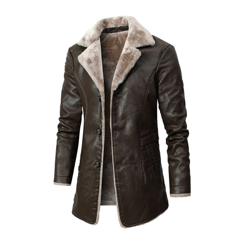 Gary – Plush Lapel Vegan Leather Jacket for Men
