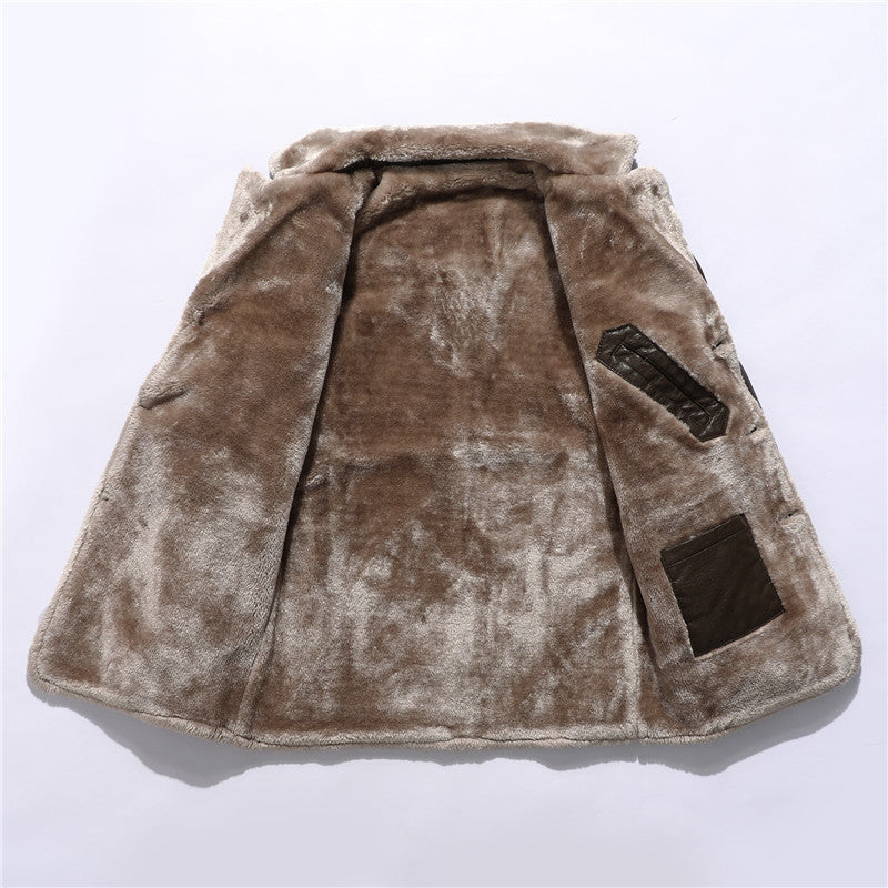 Gary – Plush Lapel Vegan Leather Jacket for Men