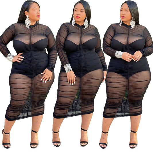Imogen – Plus Size Long Sleeve Bodycon Dress with Bodysuit Lining