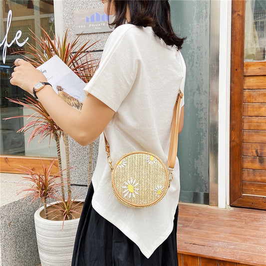 Francesca – Small Round Embroidered Vegan Leather Bag