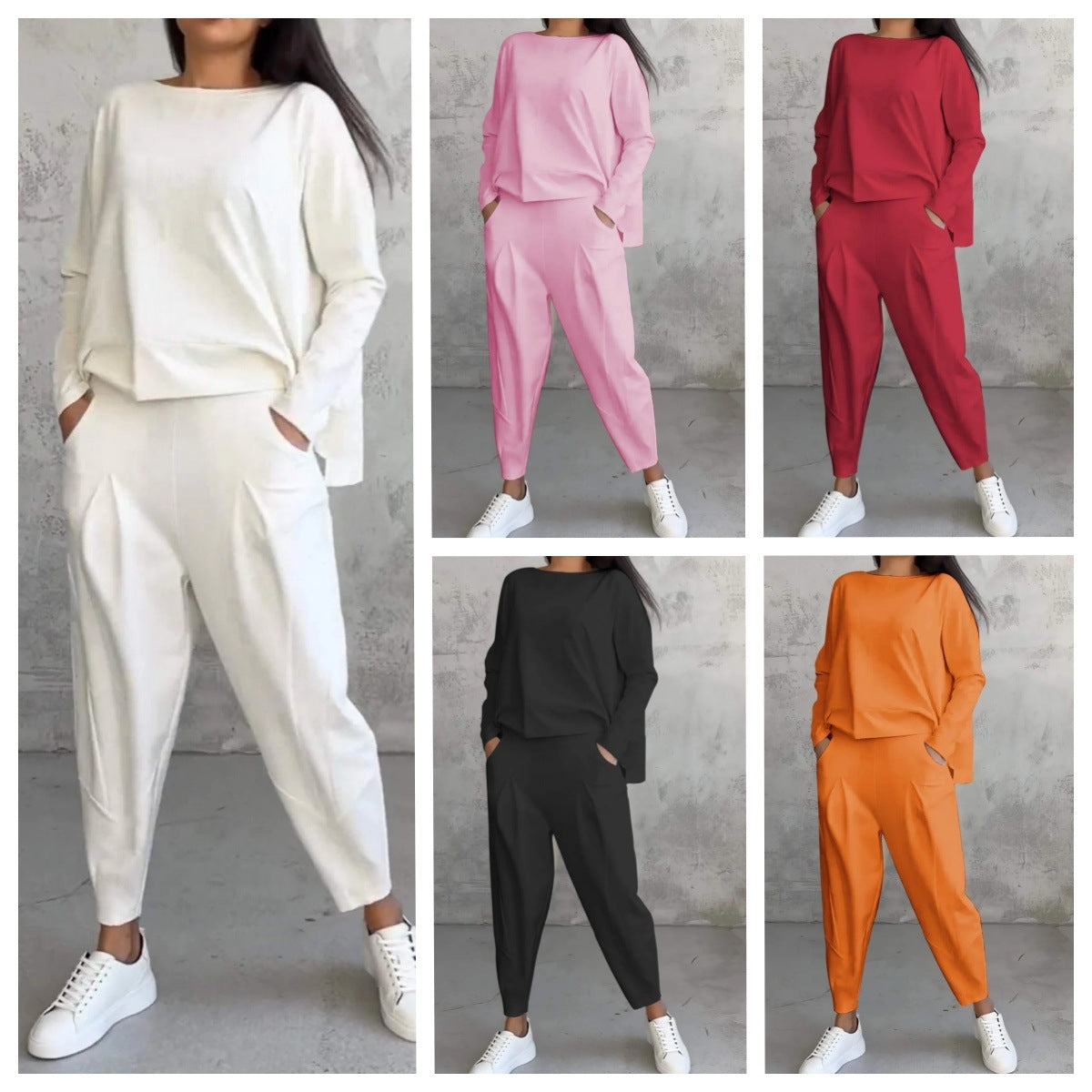 Carly – Irregular Design Long-sleeved Sweater Harem Pants Suit