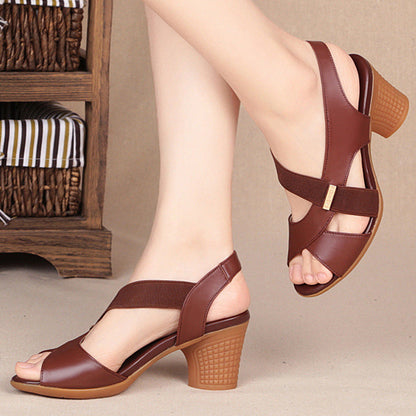 Rachael – Non-Slip Thick-Heel Vegan Leather Fish Mouth Shoes