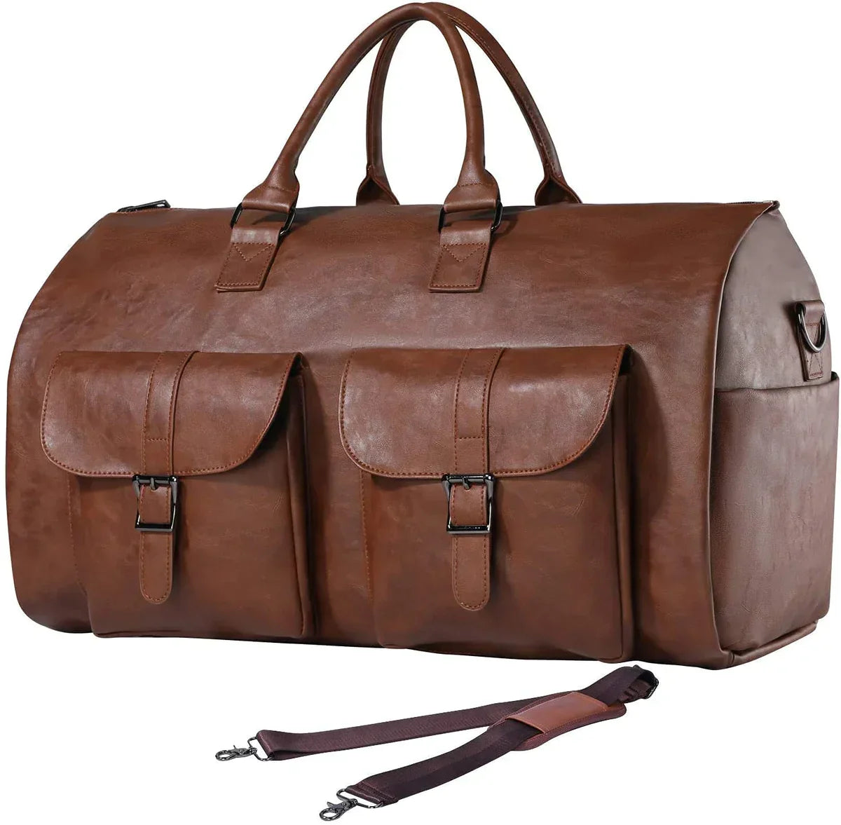 Glen – Men's Large Convertible Vintage-Style Vegan Leather Duffle Garment Bag