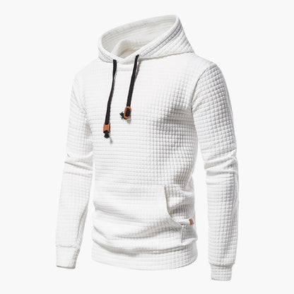 Men's Casual Plaid Textured Hoodie – Modern Relaxed Fit Pullover for Everyday Comfort