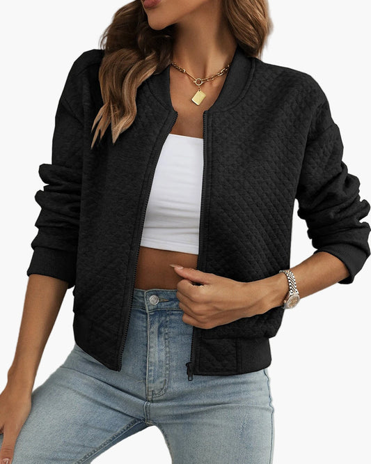 Women's Casual Quilted Bomber Jacket – Modern Everyday Street Style