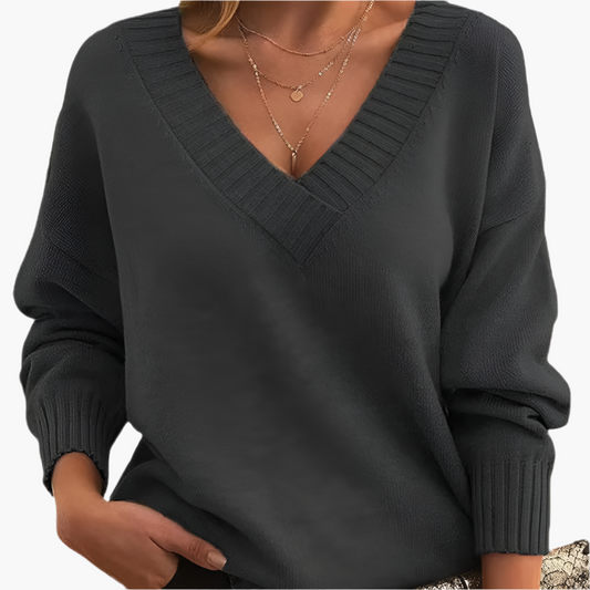 Women's Chic V-Neck Long Sleeve Sweater – Elegant Casual Style for Winter